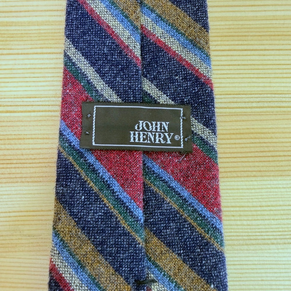 Vtg JOHN HENRY Lancashire Saxony Wool Tie Men Colorful Striped Woven in England - Picture 3 of 6